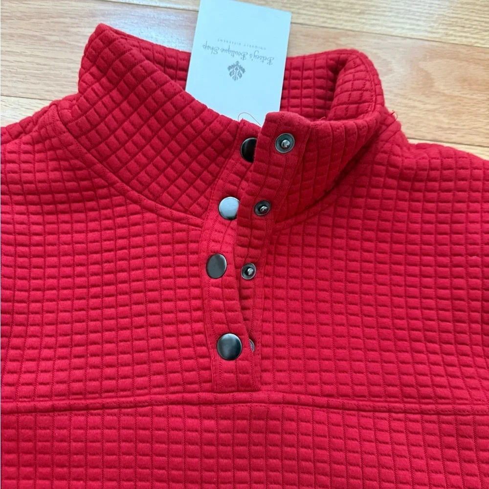 Women's Red Button-Up Pullover - Picture 4 of 6